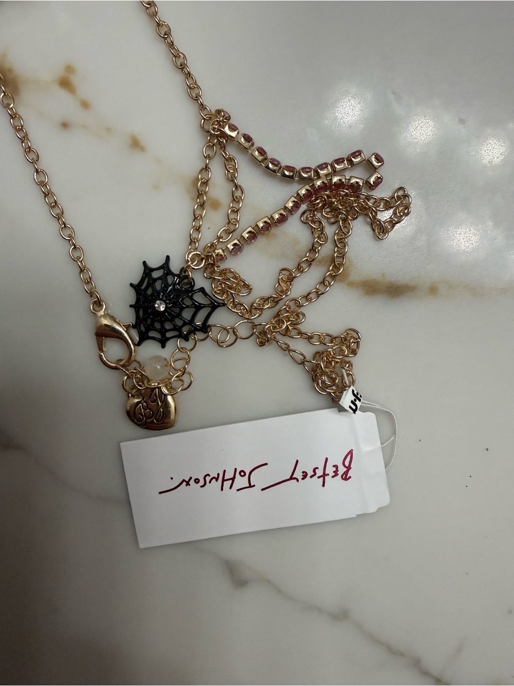 Betsey Johnson White & Pink Crystal Ghost Necklace and Earring Set - Picture 8 of 8